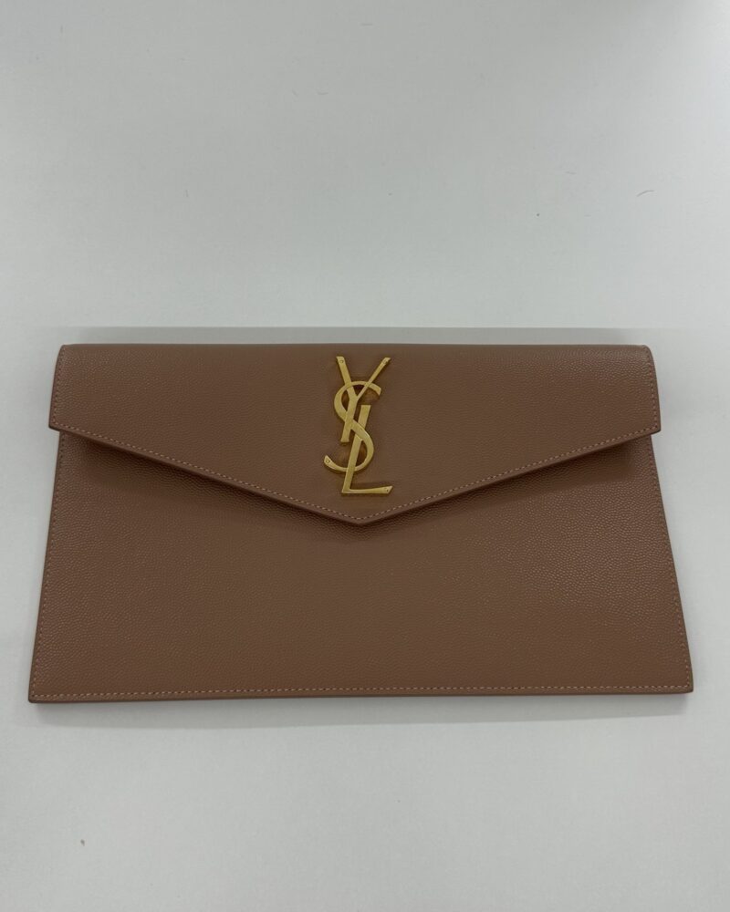 Pochette Ysl in pelle goffrata taupe