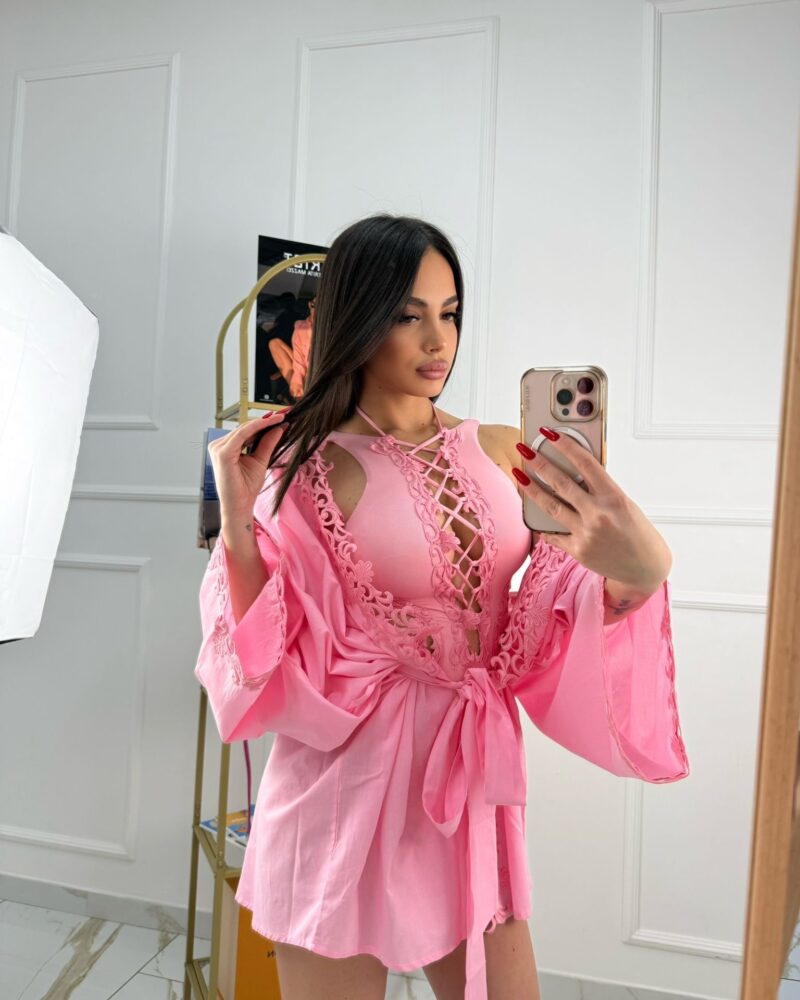 Kimono macrame rosa taglia unica